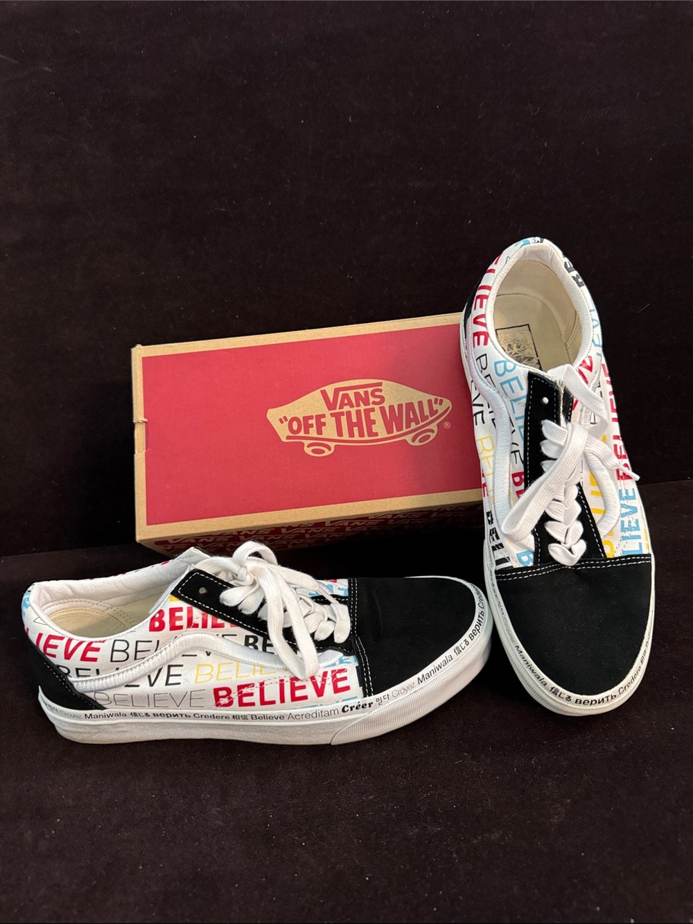 VANS  OLD SKOOL  "BELIEVE" Black/Multi   RARE sz M10.5 W12